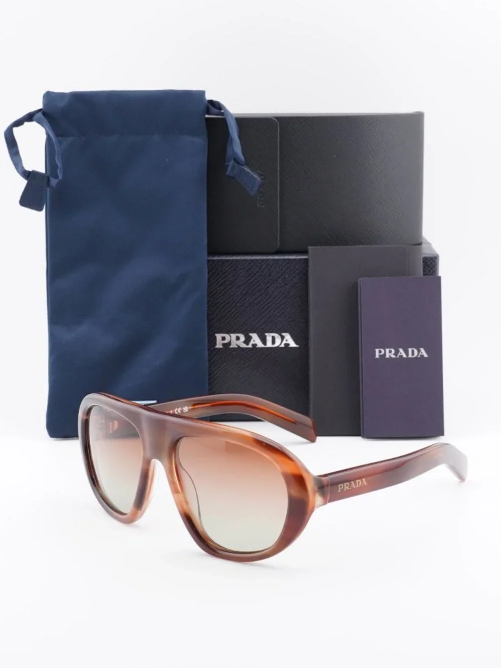 Prada PRC05S 24G70T Aviator Sunglasses - Striped Oak / Brown